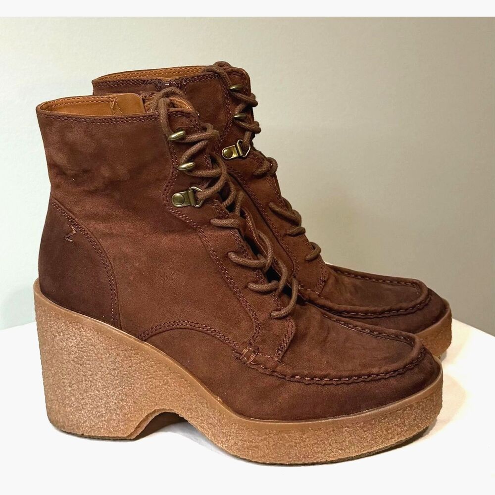 Zodiac Platform Ankle Boots Womens 8.5 Brown Suede Like 4in Heel Chunky
